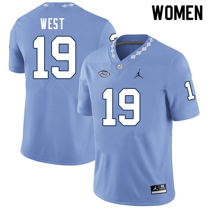 Women #19 Ethan West North Carolina Tar Heels College Football Jerseys Sale-Carolina Blue